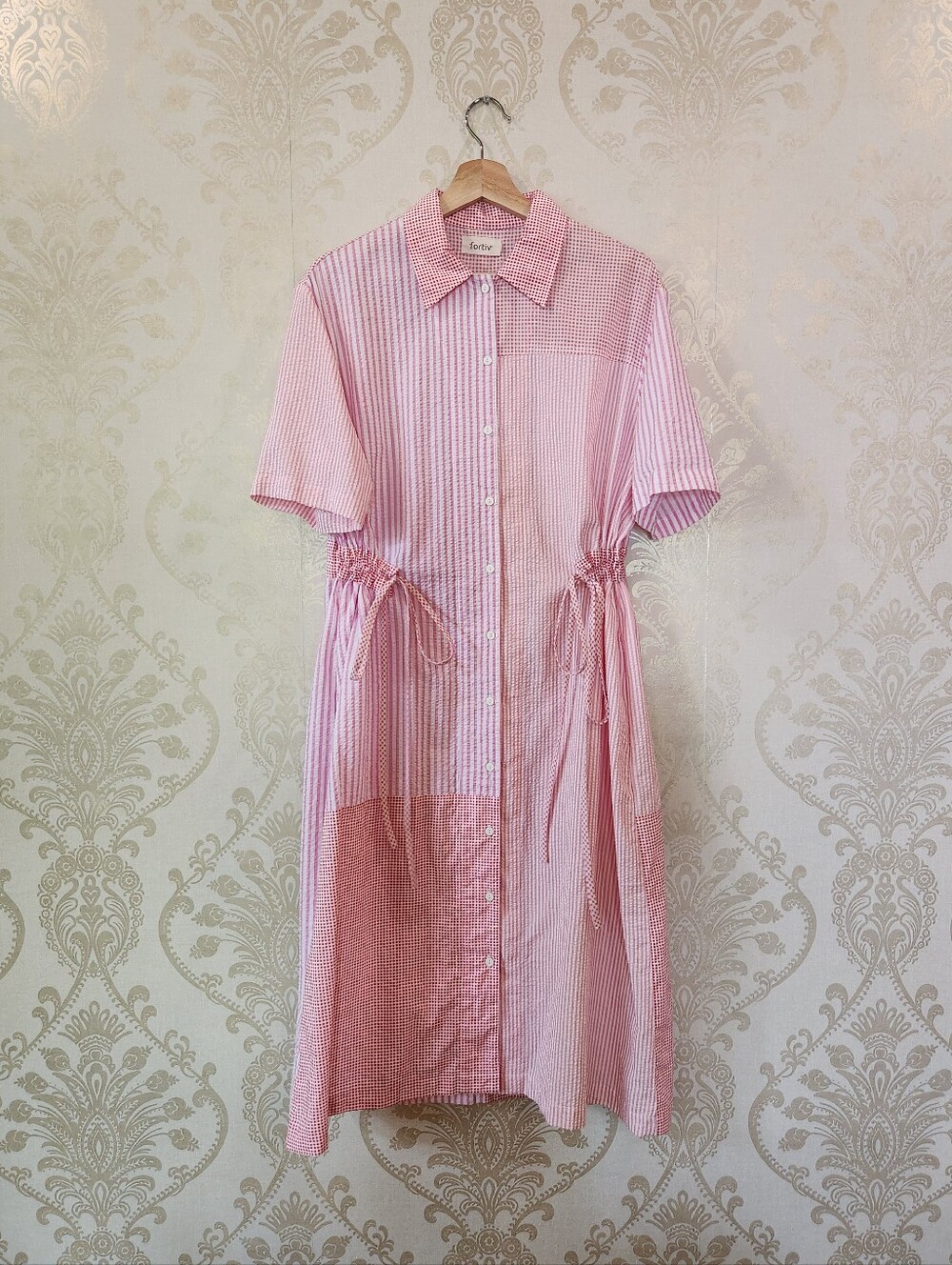 OOAK Fortiv Eli Patchwork Dress in Mixed Pink Seersucker